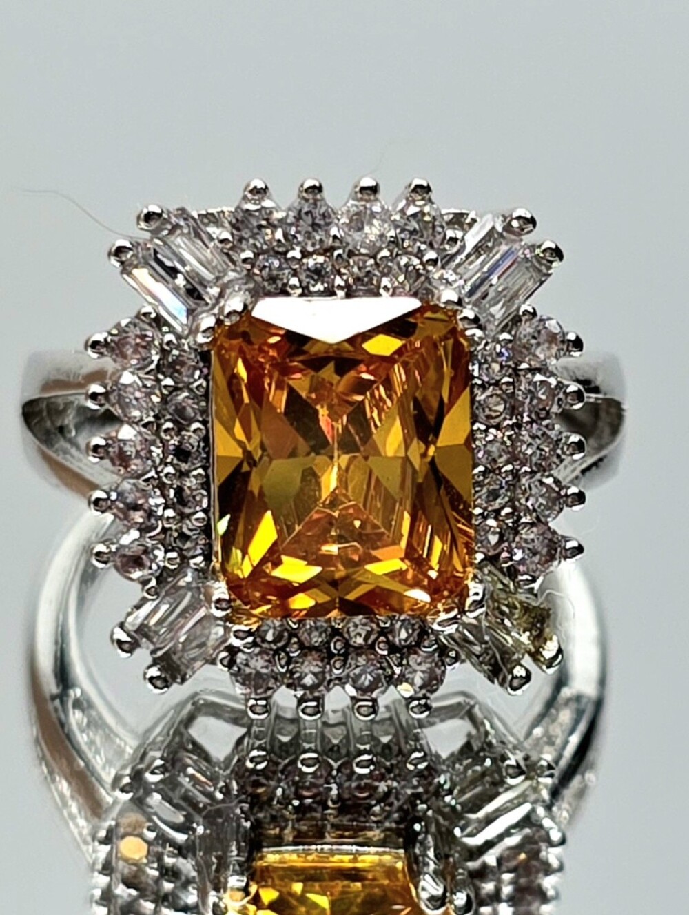 6 CTW Created Yellow Topaz Ring, Gold Overlay Cocktail Ring, Size 6.5